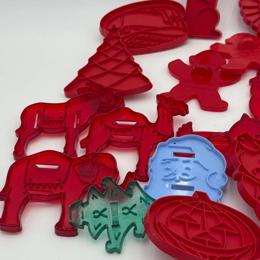 Vintage Plastic Cookie Cutter Lot Betty Crocker Holiday Christmas Halloween Red